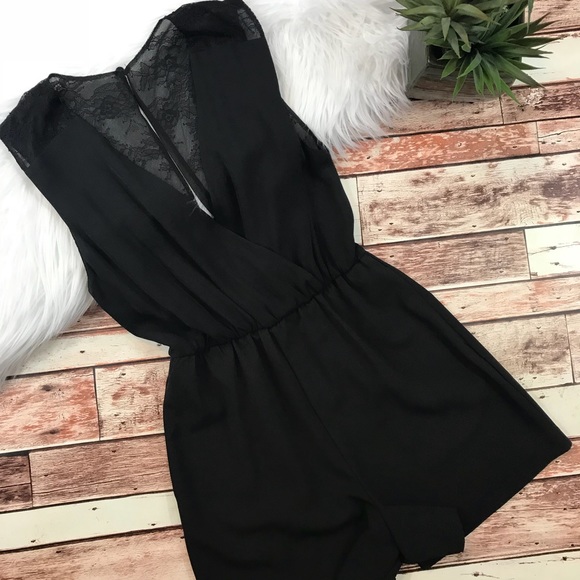 Alice + Olivia Pants - Alice + Olivia black silk lace back romper